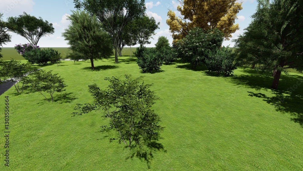 3d image of the landscape design of the home territory. Landscaping of the territory. Computer visualization of composite landscaping and landscaping solutions. 3d image of the landscape design of the home territory. Landscaping of the territory. Computer visualization of composite landscaping and landscaping solutions.