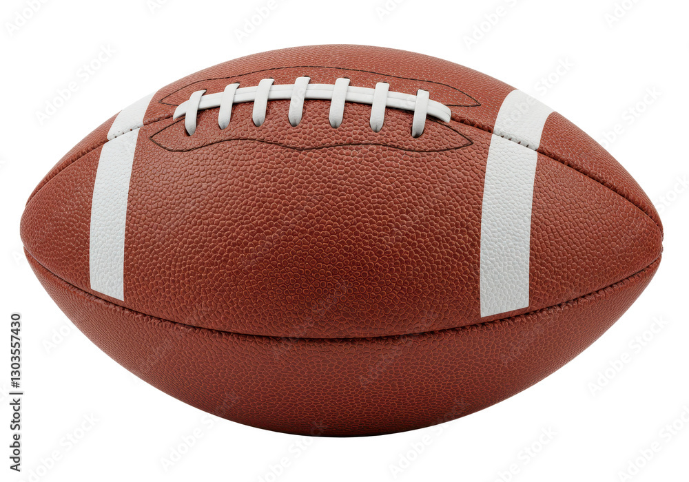 A close-up of an American football with a textured brown leather surface isolated on transparent background A close-up of an American football with a textured brown leather surface isolated on transparent background