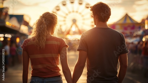 Couple Holding Hands at Carnival Sunset