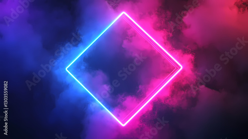 Wallpaper Mural Pink and blue neon light with cloud formation. diamond shaped fluorescent frame in dark environment. Light - Lantern. Illustration Torontodigital.ca