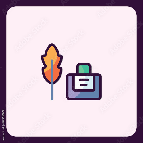 Stylized icons representing writing elements: Inkwell and quill design