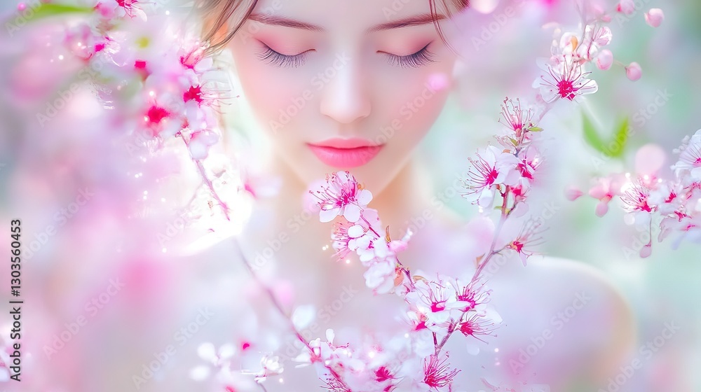 A close-up portrait of a young Caucasian woman with flowers in atmosphere is dreamy and enchanting, woman with daisy flowers A close-up portrait of a young Caucasian woman with flowers in atmosphere is dreamy and enchanting, woman with daisy flowers