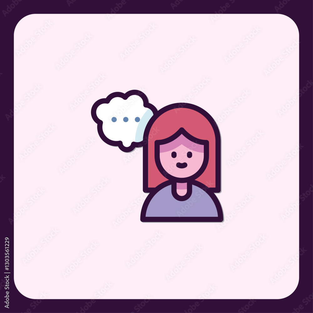 Stylized Woman Character Icon Thinking with Bubble Communication Design Stylized Woman Character Icon Thinking with Bubble Communication Design