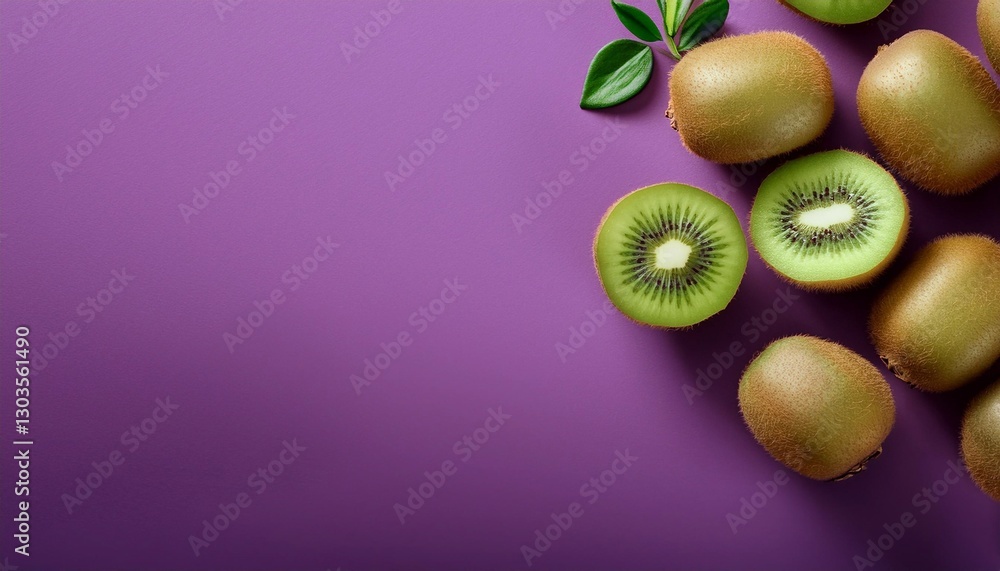 Obraz premium kiwi on bright background with space for text top view