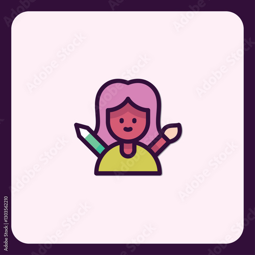 Creative Girl with Pencil and Brush Icon for Artistic Projects and Designs