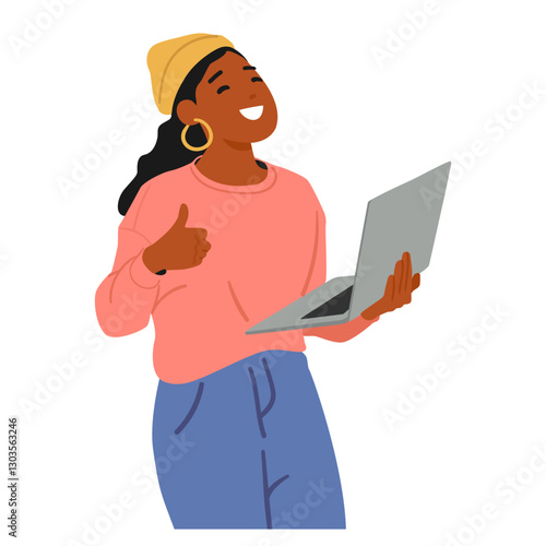 Satisfied woman web developer feeling excited after successful professional software testing