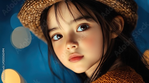 Adorable Young Girl in a Colorful Hat Pattern