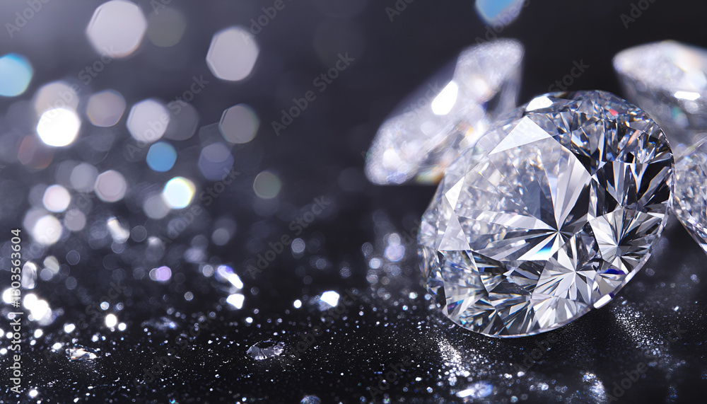 Obraz premium Beautiful dazzling diamonds on dark shiny background, close up