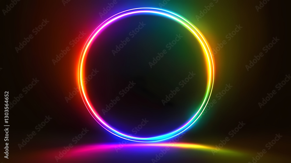 A vibrant rainbow neon circle glowing against a black background. Light - Lantern. Illustration A vibrant rainbow neon circle glowing against a black background. Light - Lantern. Illustration