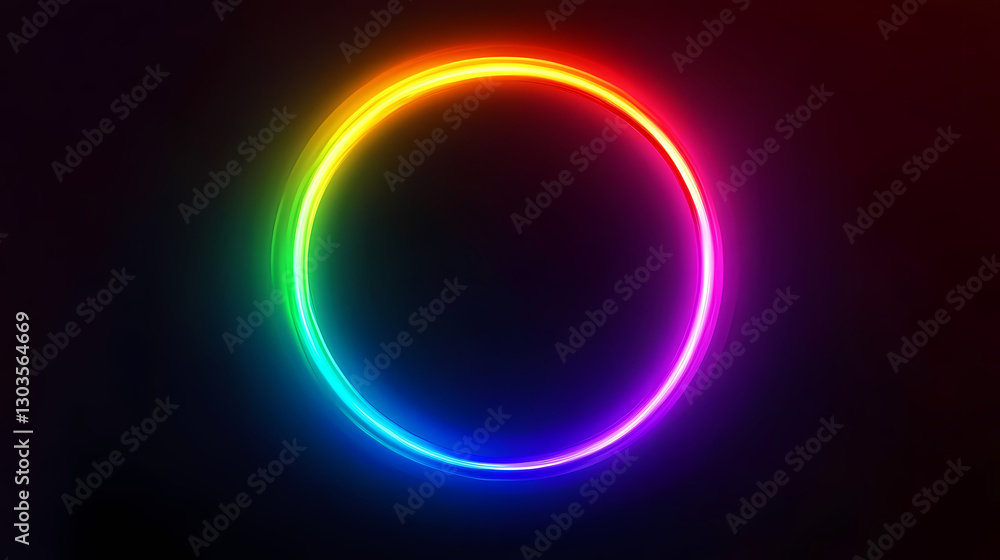 A vibrant rainbow neon circle glowing against a black background. Light - Lantern. Illustration A vibrant rainbow neon circle glowing against a black background. Light - Lantern. Illustration