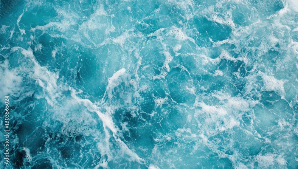 Sparkling Turquoise Ocean Waves with White Foam and Invigorating Energy Captured from Above, Perfect for Nature and Travel Enthusiasts