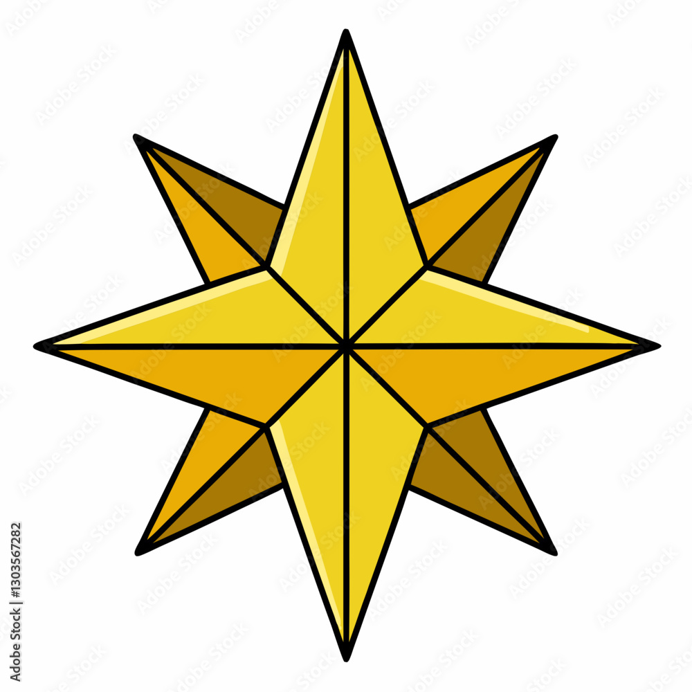 a beautiful eight-pointed star that is golden yellow color, vector illustration a beautiful eight-pointed star that is golden yellow color, vector illustration