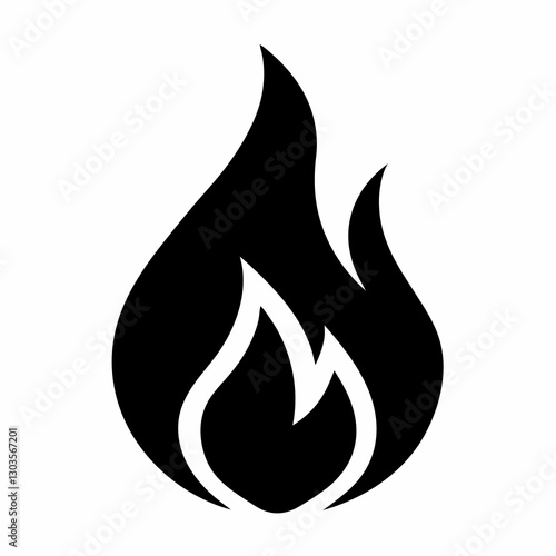 a stylized black flame icon, representing fire vector illustration