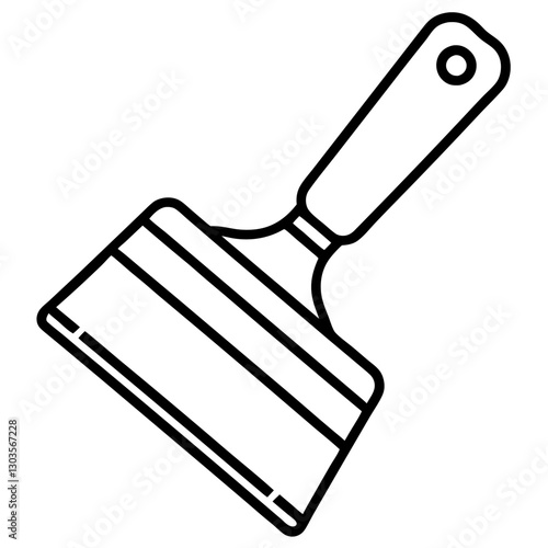 a close-up illustration of a paint scraper on a diagonal angle. The image is presented in black and white vector illustration