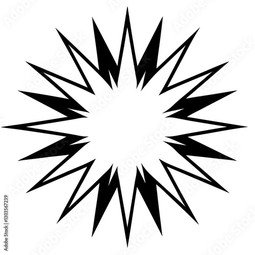 a black and white burst illustration in the shape of a star, with sharp edges radiating outwards from a central point vector illustration