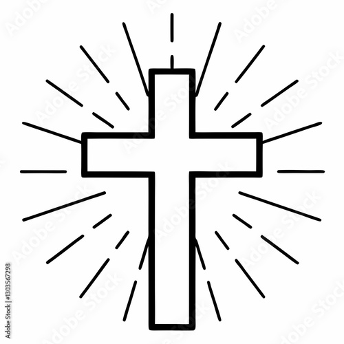 a simple Christian cross radiating light. The cross is a symbol of faith, hope, and salvation vector illustration