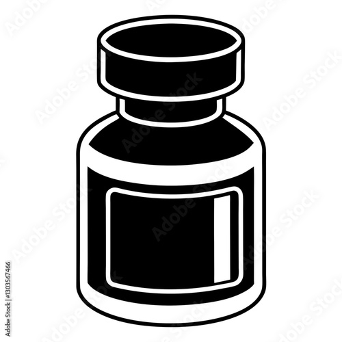 a vial containing a potential medication, represented in a stylized design. This image may represent health and scientific innovation vector illustration