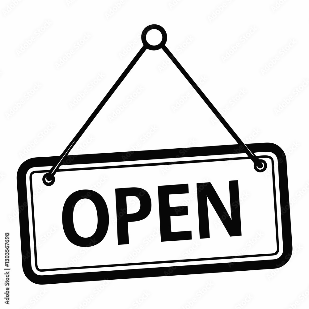 a simple open sign hanging, ready to welcome customers. The sign is rectangular, with bold text and a classic design vector illustration a simple open sign hanging, ready to welcome customers. The sign is rectangular, with bold text and a classic design vector illustration