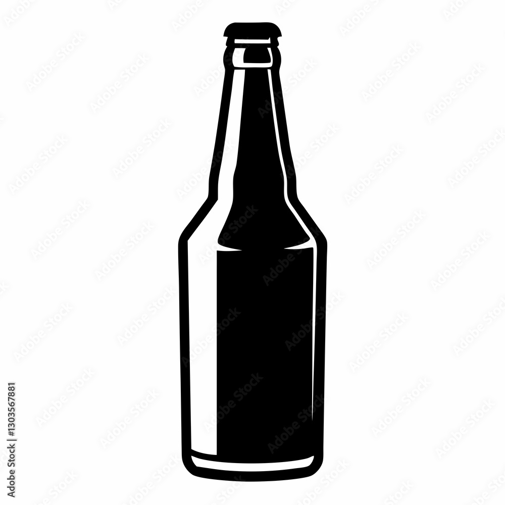 a monochrome image of a sleek, glass bottle of beer, standing tall. Its dark contents are visible. vector illustration a monochrome image of a sleek, glass bottle of beer, standing tall. Its dark contents are visible. vector illustration