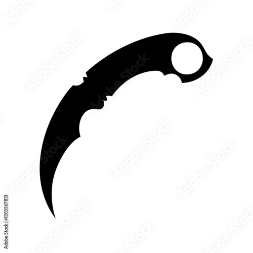 a silhouette of a karambit knife, curved with a finger ring, vector illustration