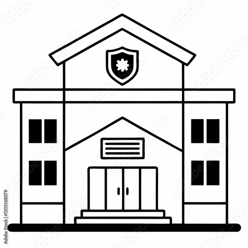 a front view illustration of a police station, security and justice concept vector illustration