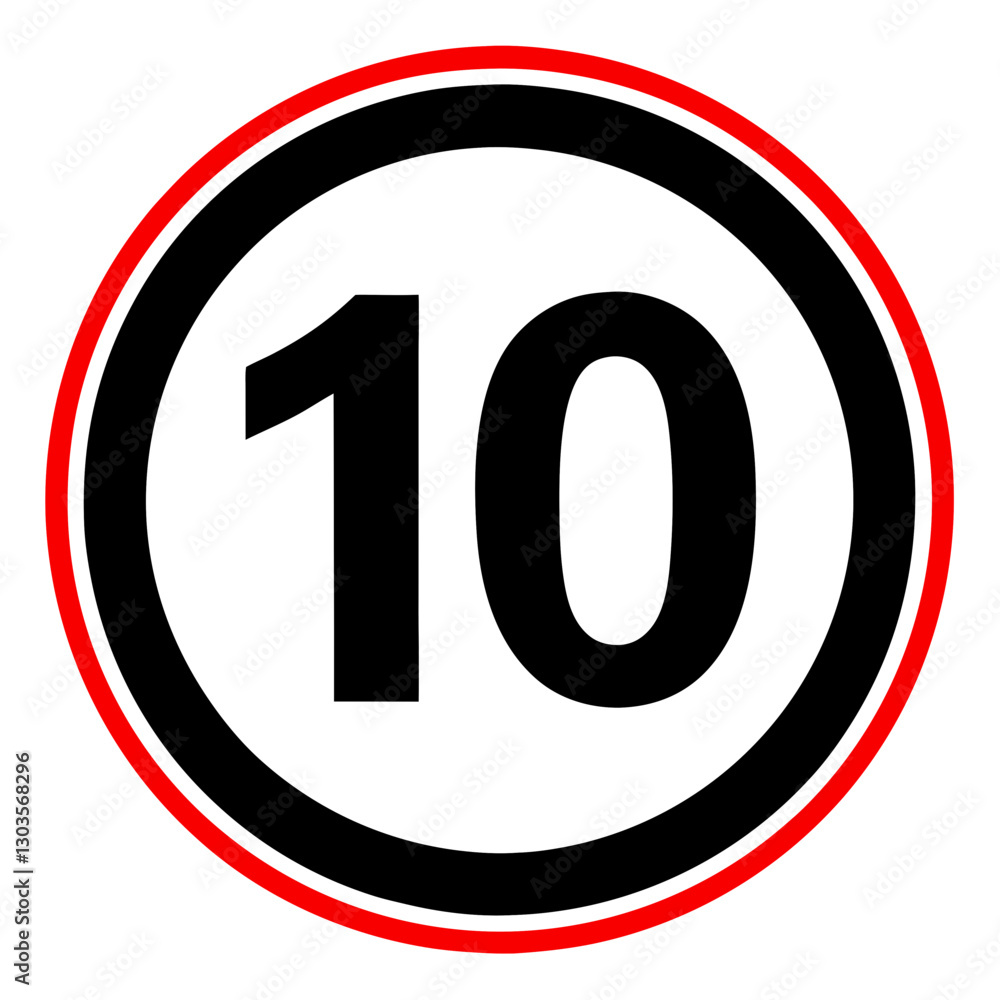 a round road sign displaying the number 10 in a black circle with a red border. This sign indicates a speed limit or a specific instruction for drivers vector illustration a round road sign displaying the number 10 in a black circle with a red border. This sign indicates a speed limit or a specific instruction for drivers vector illustration