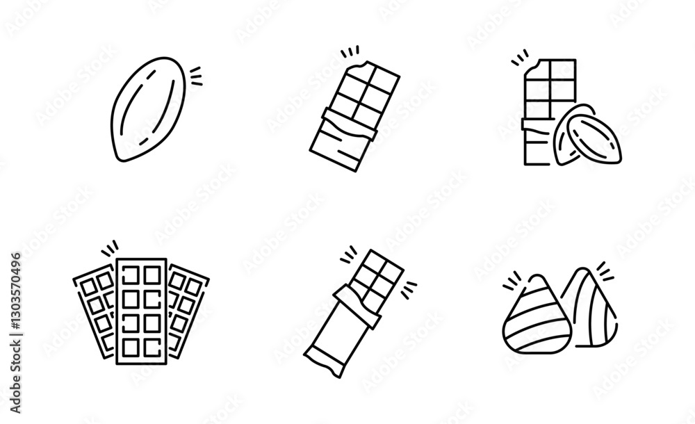 Set of Chocolate icon, Cocoa Beans, Chocolate Bar Symbol Outline icon, Editable Stroke Set of Chocolate icon, Cocoa Beans, Chocolate Bar Symbol Outline icon, Editable Stroke