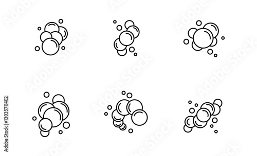 Set of Soap Bubbles icon, Soap foam, fizzy drink, oxygen bubble Symbol Outline icon, Editable Stroke