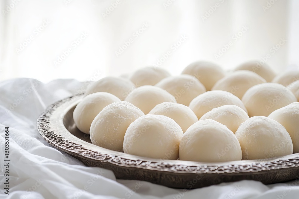 Delicious White Mochi Balls on Elegant Silver Tray Soft Light Background Sweet Dessert Japanese Traditional Food Culinary Photography Pure White Mochi Delicious White Mochi Balls on Elegant Silver Tray Soft Light Background Sweet Dessert Japanese Traditional Food Culinary Photography Pure White Mochi