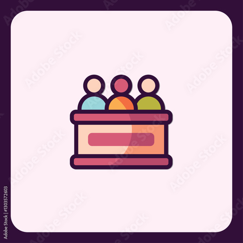 Illustrative jurors icon representing tribunal process and public consensus