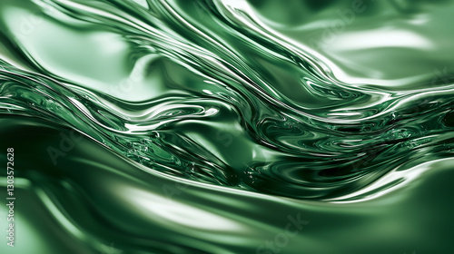 Elegant abstract green liquid metal background.