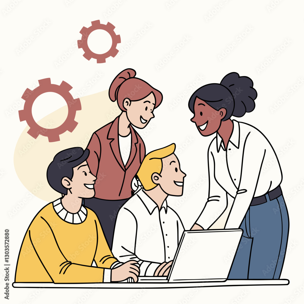 Vector Business people having a business meeting. Happy diverse business team young and old workers talking brainstorming on project in office Vector Business people having a business meeting. Happy diverse business team young and old workers talking brainstorming on project in office