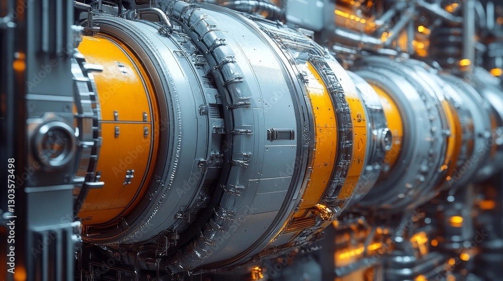 High-Tech Nuclear Reactor Cooling System with Steel Components and Bright Lights. Generative AI High-Tech Nuclear Reactor Cooling System with Steel Components and Bright Lights. Generative AI