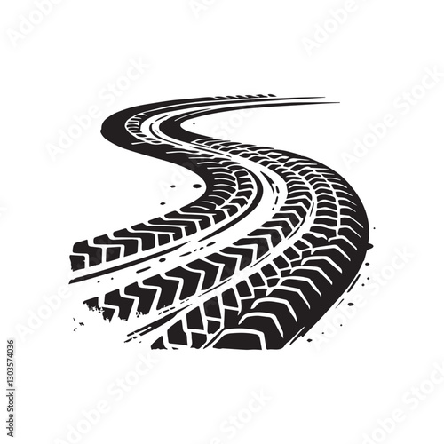 grunge Curved tire tracks vector