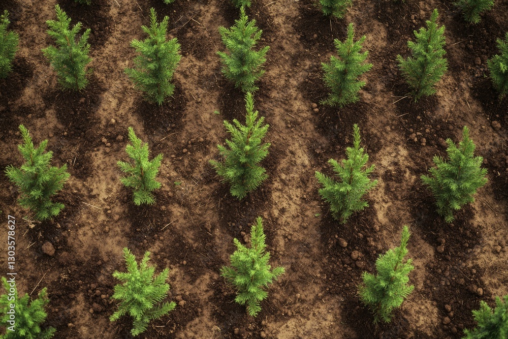 Agricultural plantation with saplings in rows. Agricultural plantation with saplings in rows.