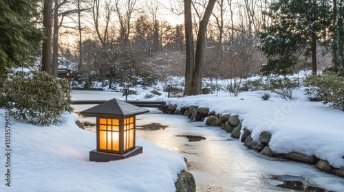 Wallpaper Mural Serene Snowy Pathway with Lantern Light in Winter Park Torontodigital.ca
