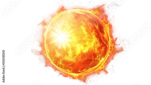 Red-yellow hot burning fireball flame isolated on white