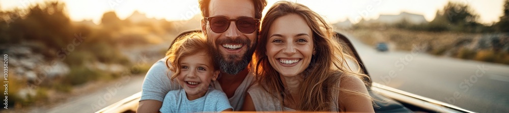 Family Smiling Together on a Road Trip in a Convertible Car. Generative AI Family Smiling Together on a Road Trip in a Convertible Car. Generative AI
