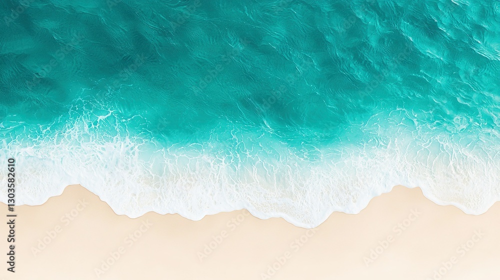 Obraz premium A bird's eye view of a beach with a wave crashing on a surfboard in the water