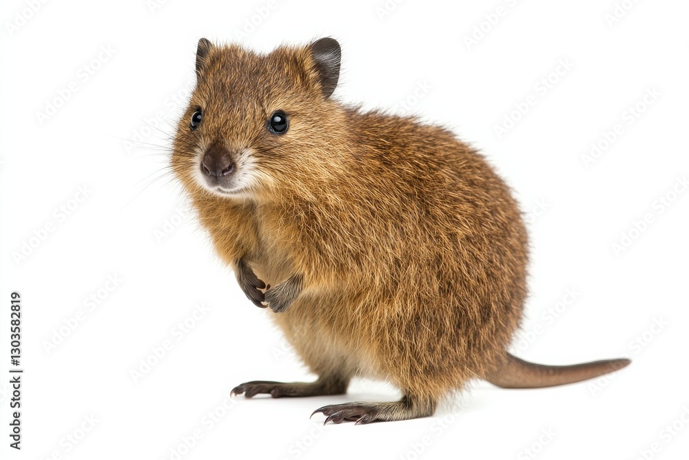 A small, curious quokka stands on its hind legs, showcasing its delightful and playful nature isolated on transparent background A small, curious quokka stands on its hind legs, showcasing its delightful and playful nature isolated on transparent background