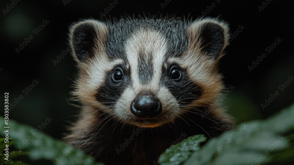 Close-up of a baby badger in a forest. Possible use for nature photography Close-up of a baby badger in a forest. Possible use for nature photography
