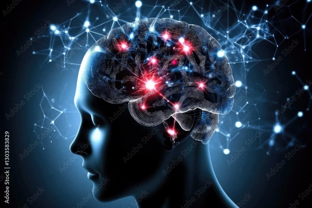 Obraz premium Digital human brain concept with neural network and glowing connections