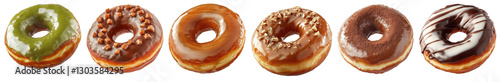 Set Of Assorted Glazed Donuts with Sprinkles and Glaze Coatings. Cut Out