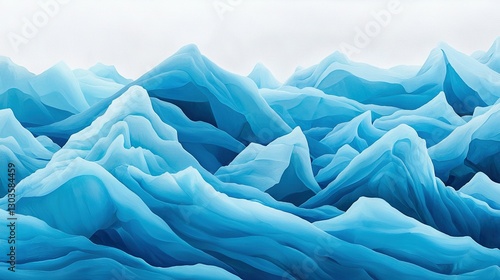 Wallpaper Mural   A painting depicts a range of icy mountains in shades of blue against a white backdrop Torontodigital.ca