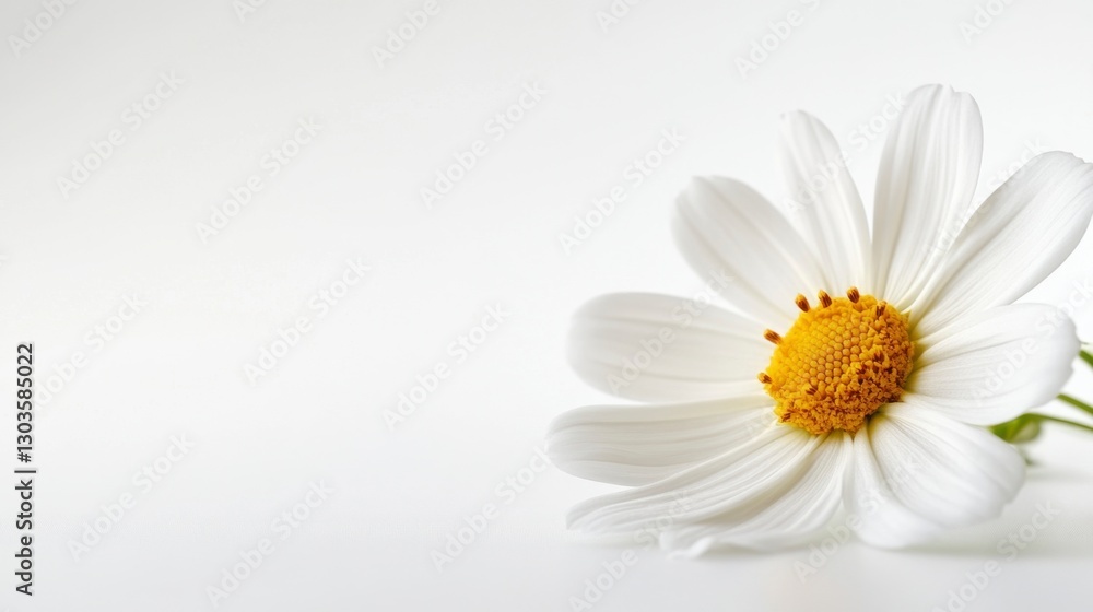 Obraz premium Bright White Daisy Flower Head with Yellow Center on Seamless White Background