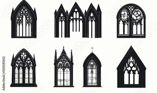 Gothic Church Window Silhouettes Vector Set for Medieval Architectural Design