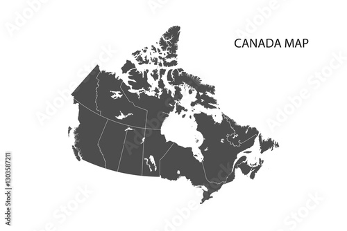 Canada grey map icon. Isolated on white background.