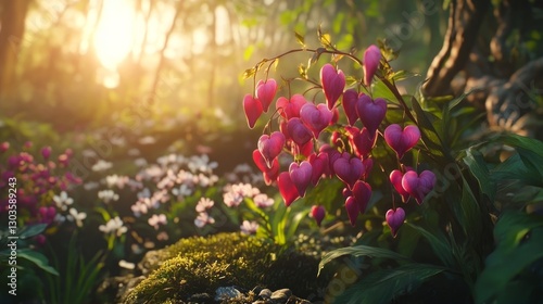 Wallpaper Mural vibrant cluster of Bleeding Heart flowers in full bloom, glowing in the early morning sunlight Torontodigital.ca