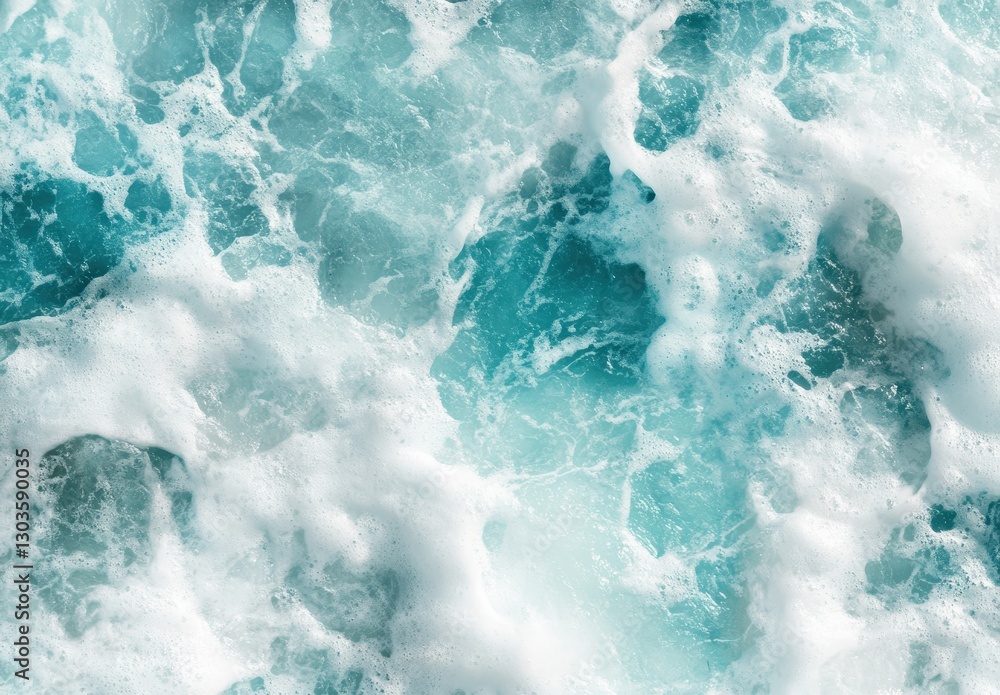 Turquoise Ocean Waves with Foam and Bubbles Captured in a Dynamic and Lively Seascape During a Bright Sunny Day Turquoise Ocean Waves with Foam and Bubbles Captured in a Dynamic and Lively Seascape During a Bright Sunny Day