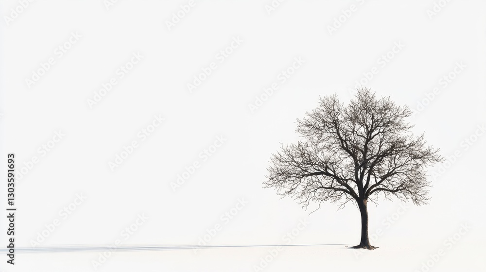 Obraz premium Solitary tree in winter against a stark white background creating minimalist starkness.